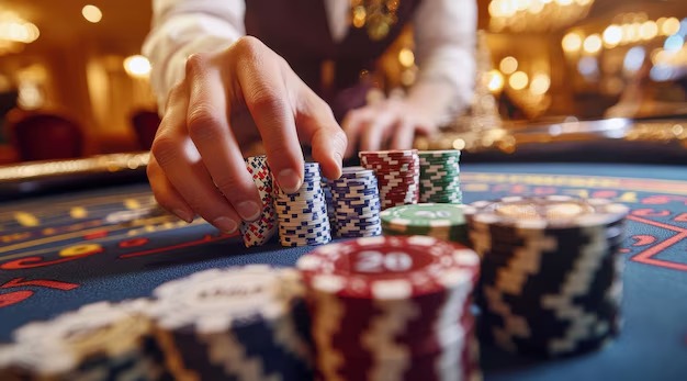 Live blackjack table interface showing bet buttons and dealer camera feed